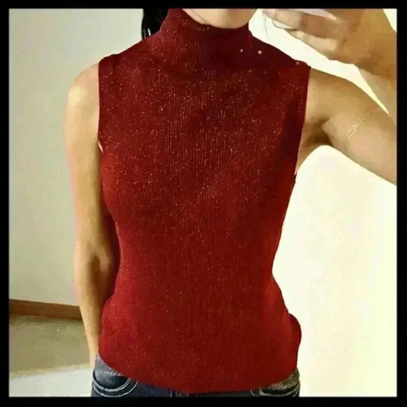 Sleeveless Red Sparkly Cowl Neck Top - Picture 3 of 3